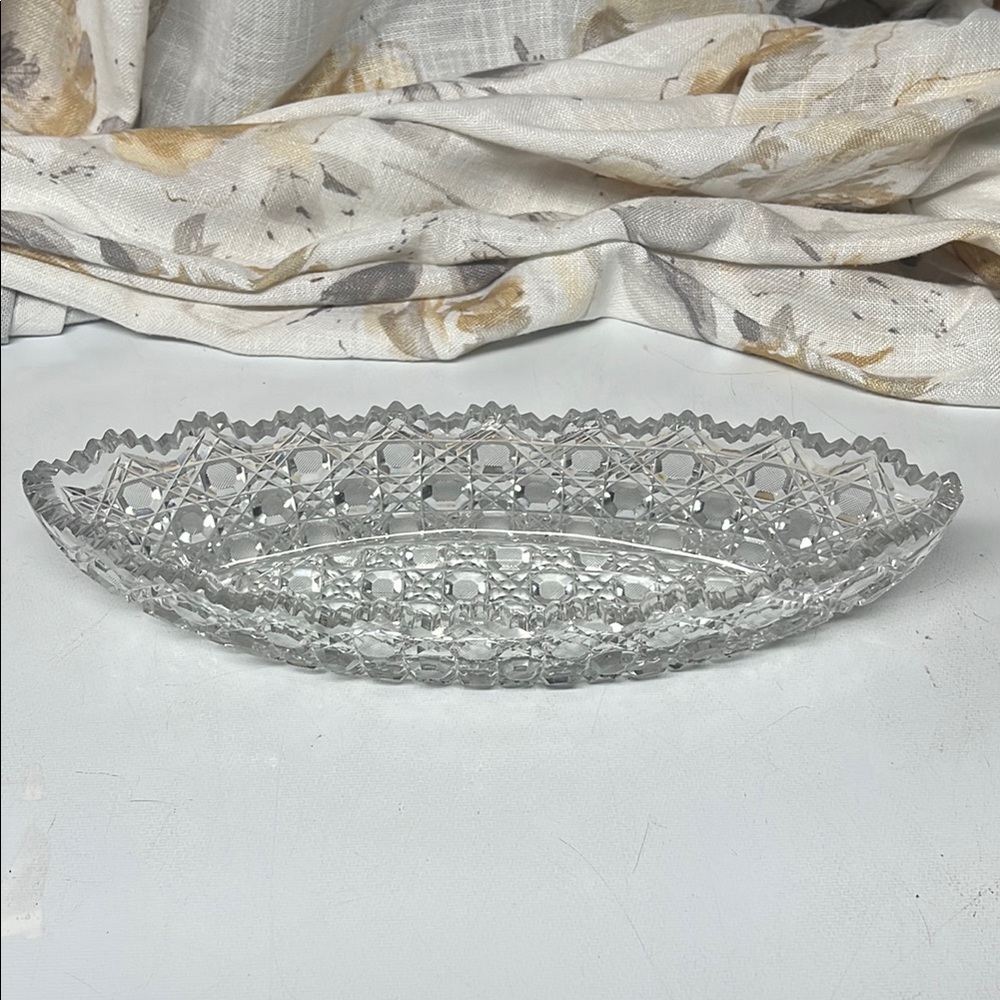 Antique American Brilliant Victorian cut crystal boat dish